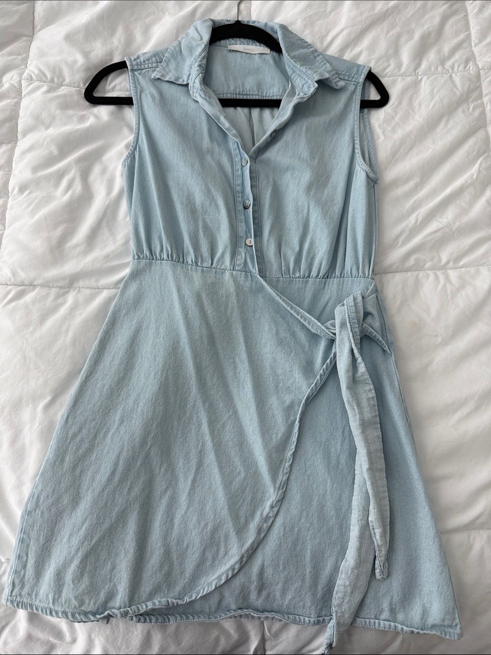Mango Sleeveless Light Blue Wrap Shirt Dress